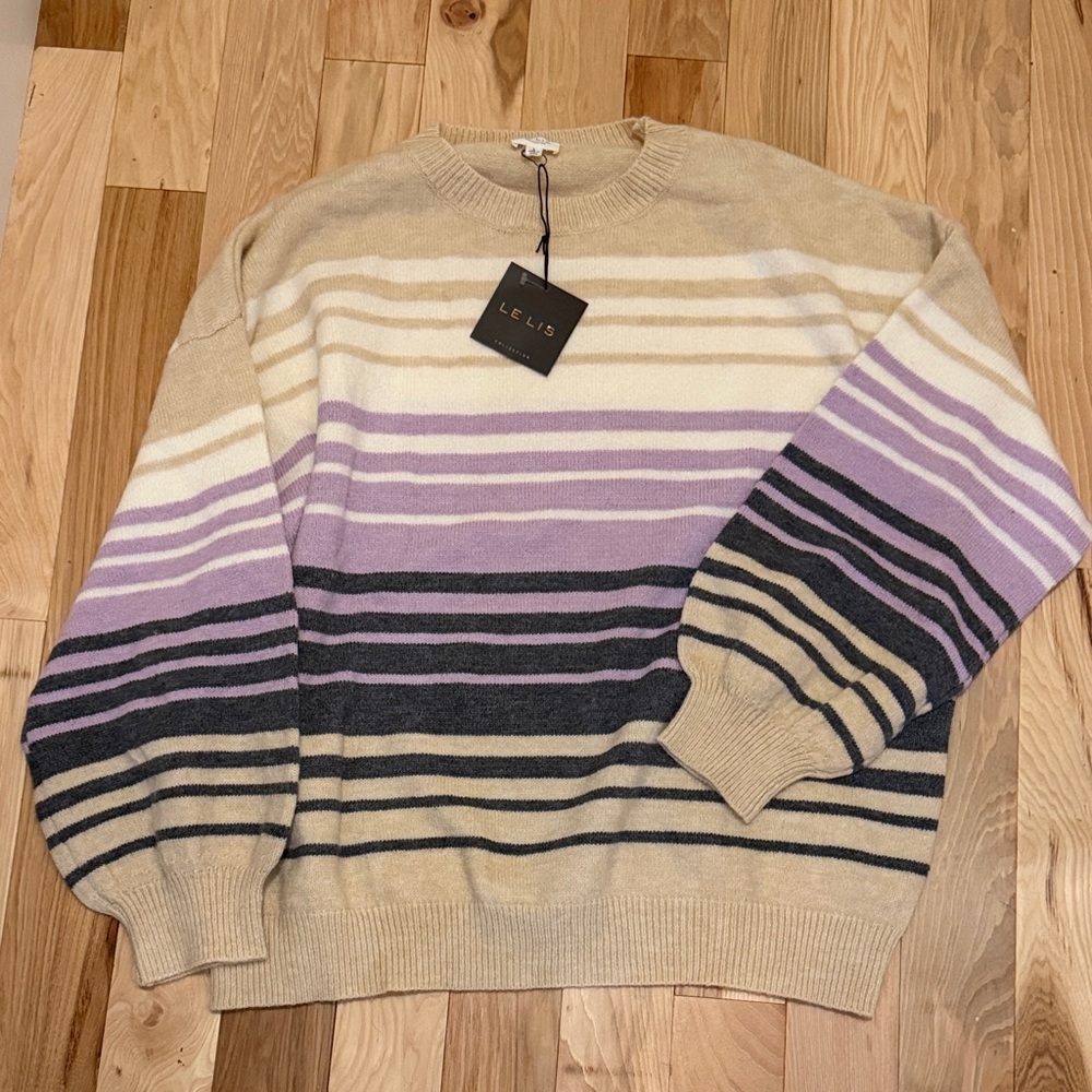 Women’s Striped Sweater - Beige, Navy and Purple